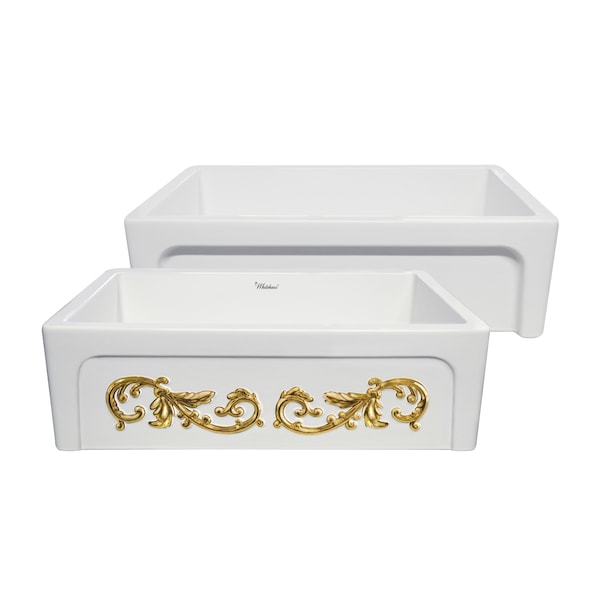 Whitehaus 33" Rvrsbl Kitchen Sink W/ Intricate Embossed Vine Design Front Apron WHSIV3333OR-GOLD - main